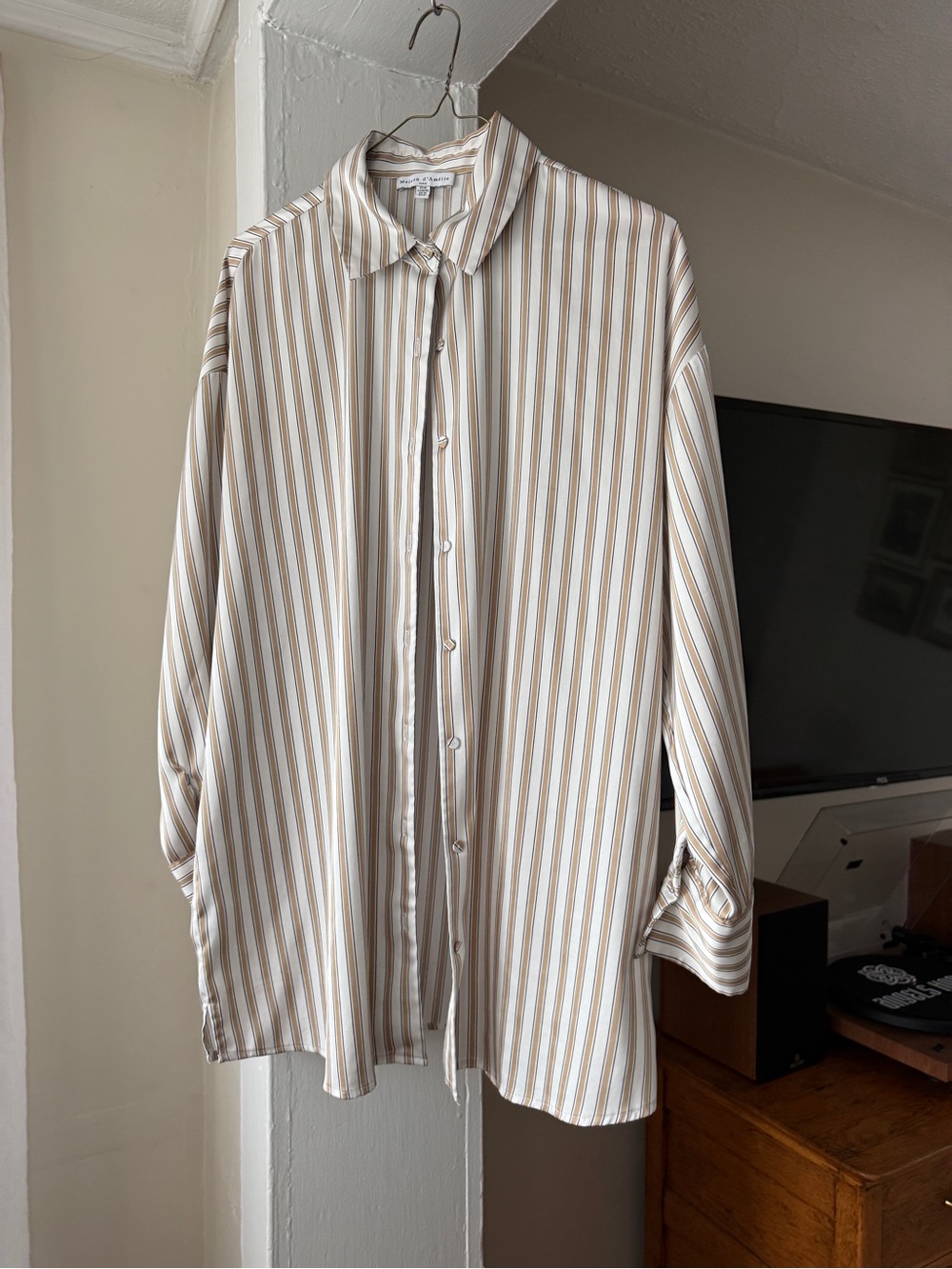 Maison d’Amélie Paris Striped Satin Button Down Shirt Size Medium